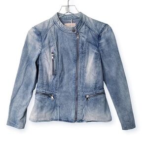 Gorgeous and beautifully tailored Rebecca Taylor acid wash denim moto jacket